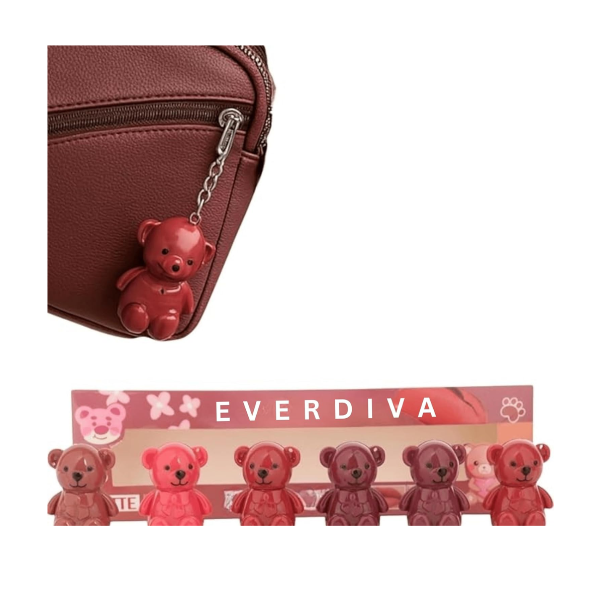 Teddy Bear Keychain Lipstick Set